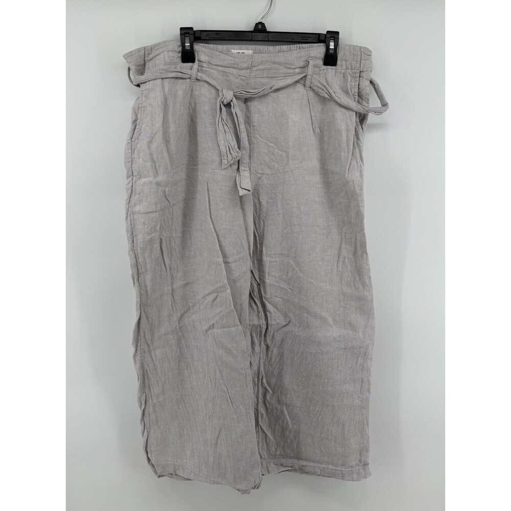 Nicole Miller Women’s Gray 💯 Linen Pants With Tie Belt Size XL